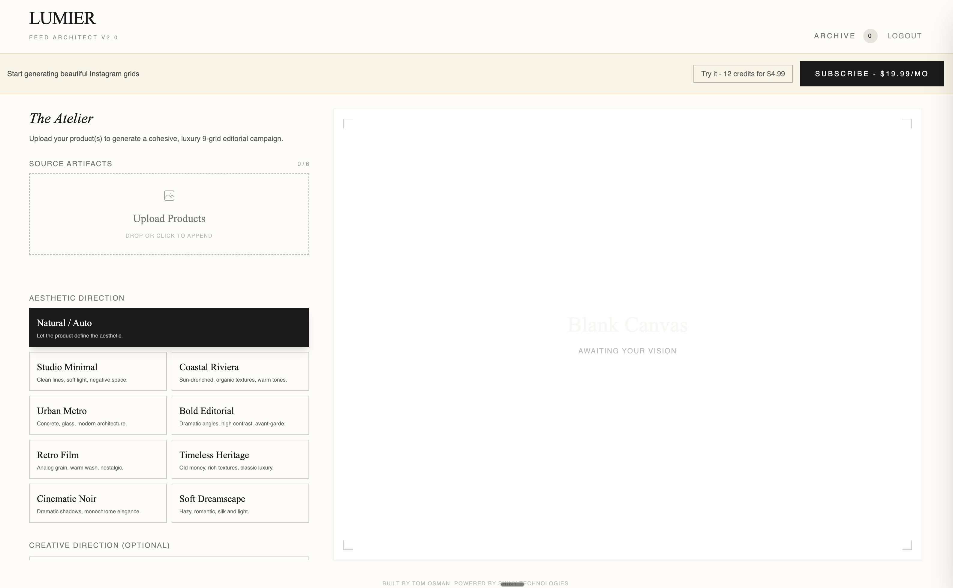 LUMIER hero showcasing Instagram grid generation
